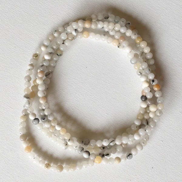 Beaded Grey Quartz Double Wrap Necklace