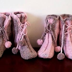 Wolle handgestrickte Schnürsocken Hausschuhe im Booties Stil für Erwachsene, Kinder, Babys in allen Größen, Geschenkverpackung erhältlich, Handmade,UK Verkäufer