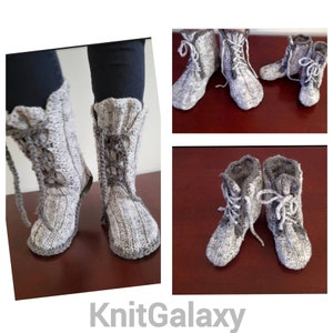 Aran Tweed Wolle handgestrickte Schnürsocken Hausschuhe im Booties-Stil für Erwachsene, Kinder, Babys in allen Größen, Geschenkverpackung, Handmade, UK Verkäufer