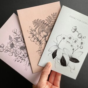 Cartes de notes Trio floral Botaniques illustrées