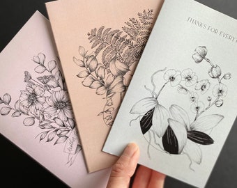 Floral Trio notecards Illustrated botanicals