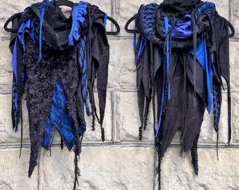Black & Blue Hooded Scarf: Cyberpunk Post-Apocalyptic Costume