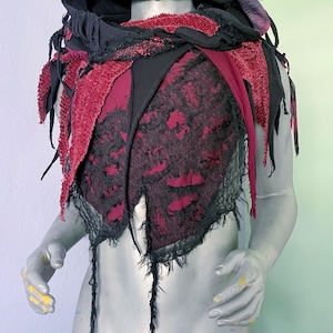 Black & Red Hooded Scarf, Cyberpunk PostApocalyptic Halloween Costume