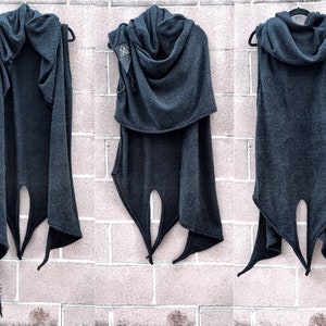 Black Cyberpunk Hoodie, Dystopian Hoodie, Postapocalyptic Jacket, Stage Clothing, Burning Man Jacket, Black Wrap, Halloween Costume, Gothic