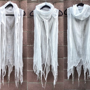 White cardigan, burning man, burning man, white hoodie, postapocalyptic clothing, stage clothing, cyberpunk hoodie, Halloween costume