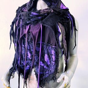 Black and Purple hooded scarf, black hood, pull over hood scarf, Halloween costume, cyberpunk hood, postapocalyptic scarf, burning man hood