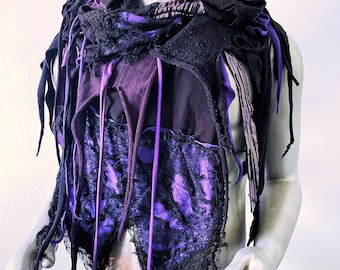 Black and Purple Hooded Scarf: Cyberpunk Burning Man Halloween Costume