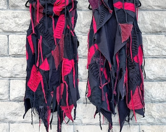 Handmade Black & Red Distressed Cyberpunk Hoodie: Post-Apocalyptic Halloween costume