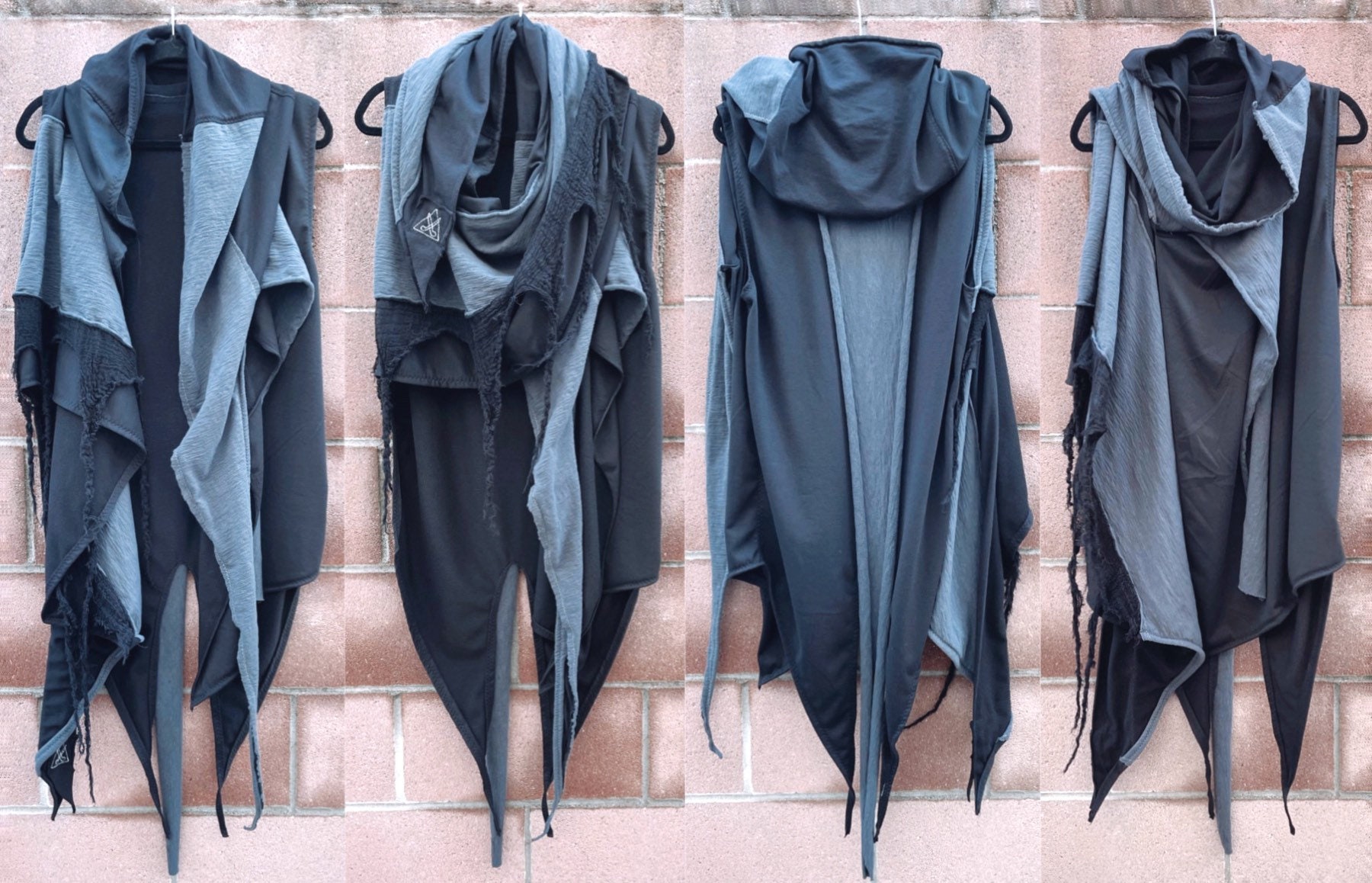 Black Gray Hoodie Wrap, Cyberpunk Postapocalyptic Hoodie, Burning Man Stage Clothing, Halloween Costume, Cosplay Cyberpunk Jacket
