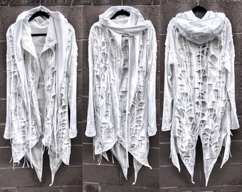 Burning Man Distressed White Jacket, Cyberpunk Wasteland Costume
