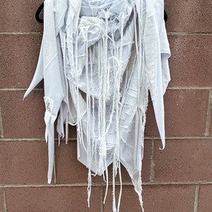 White scarf, burning man, cyberpunk, postapocalypyptic, gothic, burning man clothing, cyberpunk clothing, festival, long scarf, scarf