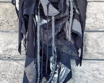 Distressed Black Silver Scarf: Cyberpunk Burning Man Halloween Costume