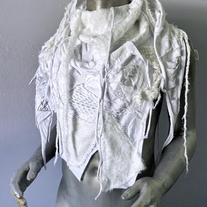 White scarf, burning man, cyberpunk, postapocalypyptic, gothic, burning man clothing, cyberpunk clothing, festival, long scarf, scarf