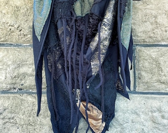 Distressed Black & Gold Cyberpunk Scarf: Burning Man Costume