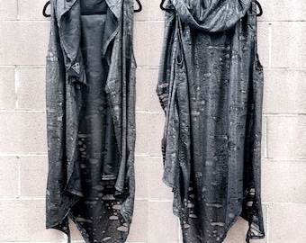 Handcrafted Sleeveless Cyberpunk Hoodie: Asymmetric Festival Clothing