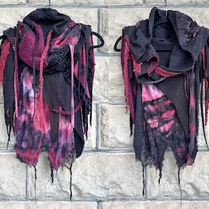 Black and red hooded scarf, black hood, pull over hood scarf, Halloween costume, cyberpunk hood, postapocalyptic scarf, dystopian hood