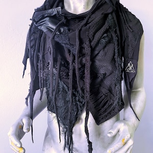 Handcrafted Distressed Black Triangle Scarf: Cyberpunk Burning Man Costume