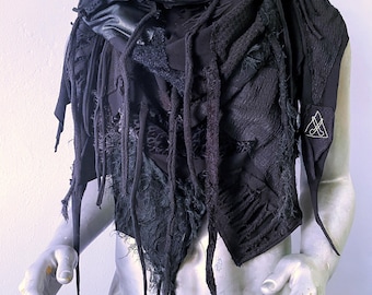 Handcrafted Distressed Black Triangle Scarf: Cyberpunk Burning Man Halloween Costume