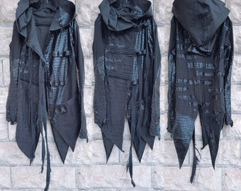 Handgefertigte schwarze Cyberpunk Jacke: Halloween-Kostüm (Größe S)