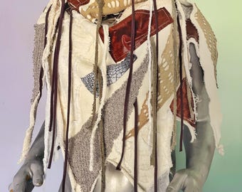 Distressed Beige Brown Scarf: Post-Apocalyptic Burning Man clothing