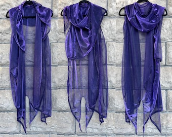 Handcrafted Metallic Purple Hoodie: Cyberpunk Festival Clubwear (S/M)