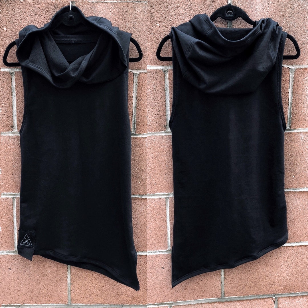 Top negro, ropa de hombre ardiente, sudadera con capucha sin