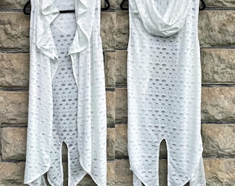 Handcrafted Sleeveless White Hoodie: Burning Man Festival Outfit