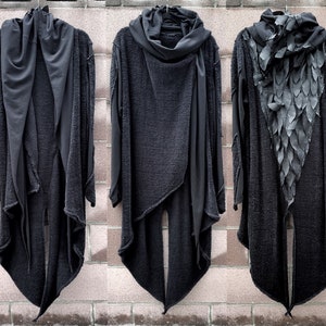 Black postapocalyptic burning man cyberpunk hoodie, Gothic cardigan, Halloween costume, Gothic Cosplay Distressed Jacket, Festival stagewear