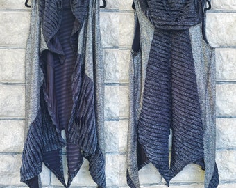 Handcrafted Silver Sleeveless Hoodie: Cyberpunk Rave Clubwear