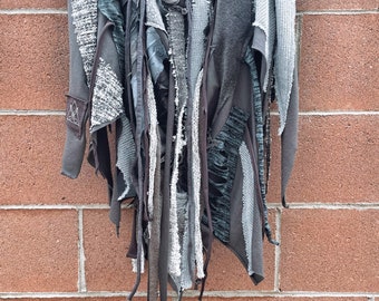Grey distressed scarf, postapocalyptic scarf, burning man, long scarf, cyberpunk scarf, stage clothing, Halloween costume, Cosplay