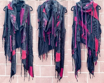 Distressed Black Hooded Scarf: Post-Apocalyptic Cyberpunk Wrap Halloween costume