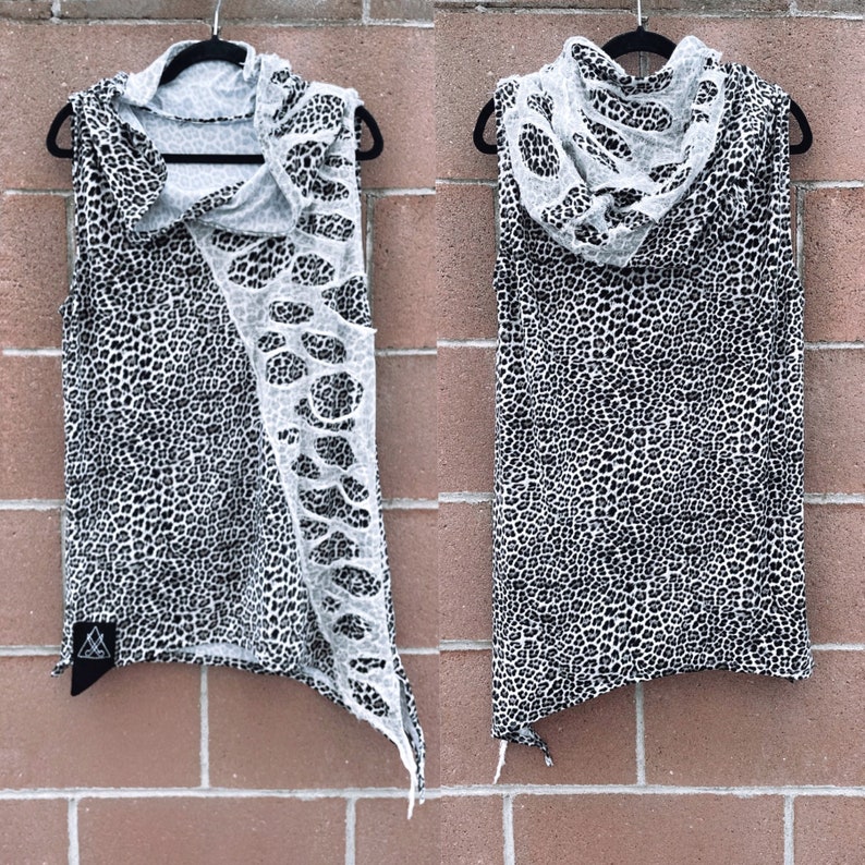 Animal Print Burning Man Top, Leopard Print Black White Top, Distressed Hoodie, Festival Top, Distressed top, Cyberpunk Postapocalyptic Top - .br Animal Print Burning Man Top, Leopard Print Black White Top, Distressed Hoodie, Festival Top, Distressed top, Cyberpunk Postapocalyptic Top - .br