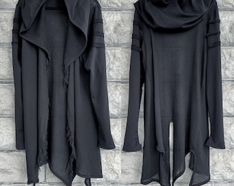 Schwarzer Post-Apocalyptischer Hoodie: Gothic Burning Man Jacke Halloween Kostüm (Größe S/M)