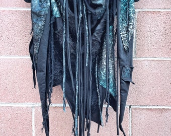 Distressed Black & Blue Scarf: Post-Apocalyptic Cyberpunk Halloween costume