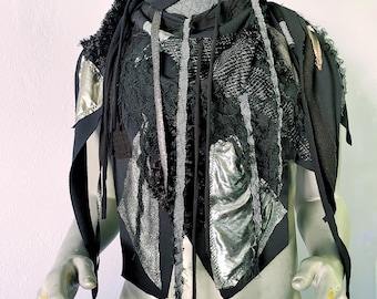 Cachecol preto e prateado com efeito desgastado: Fantasia cyberpunk para o Burning Man no Halloween