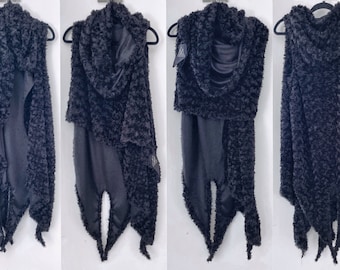 Handcrafted Black Faux Fur Hooded Cardigan: Halloween costume