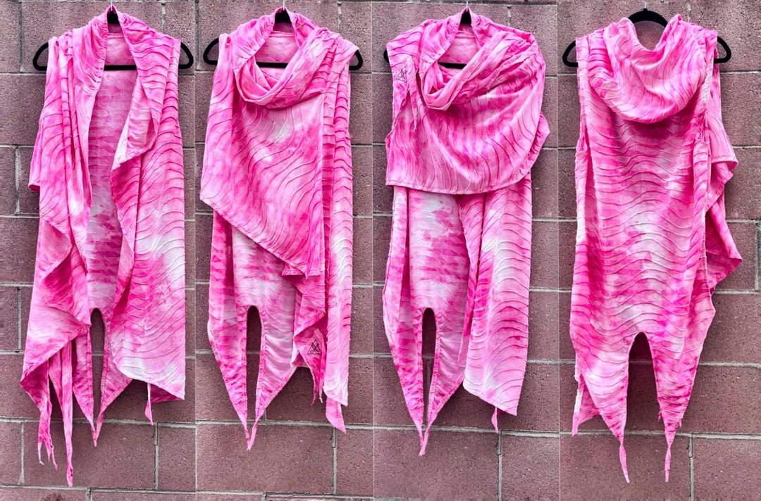 Neon Pink Hoodie Burning Man Poncho Wrap Cyberpunk Hoodie Etsy