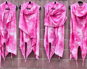 Handcrafted Neon Pink Tie Dye Hoodie Scarf Wrap: Festival Rave Clothing
