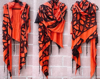 Distressed Hooded Scarf Wrap: Cyberpunk Burning Man Halloween Costume (Size M)