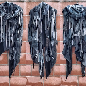 Black gray scarf, hooded scarf, black wrap, cyberpunk, black hooded scarf, postapocalyptic, burning man, distressed scarf, Halloween costume