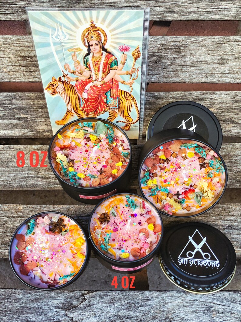 pink candle flower candle yoga candle Durga intention candle candle with flowers ritual candle spiritual candle Meditation Candle