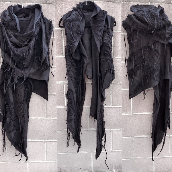Distressed Black Hooded Scarf: Post-Apocalyptic Halloween Burning Man Wrap