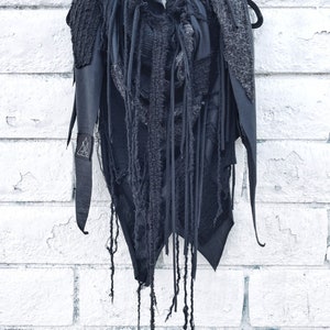 Black scarf, distressed scarf, postapocalyptic scarf, burning man, Halloween costume, Halloween, long scarf, cyberpunk scarf, dystopian