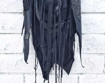 Black scarf, distressed scarf, postapocalyptic scarf, burning man, Halloween costume, Halloween, long scarf, cyberpunk scarf, dystopian