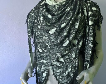 Handcrafted Postapocalyptic Distressed Scarf - Black & Green Rave Festival Clothing,  Burning man accessories