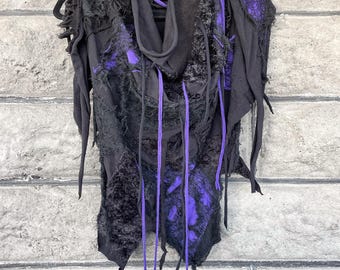 Distressed Black Triangle Scarf: Cyberpunk Burning Man clothing, Halloween Costume