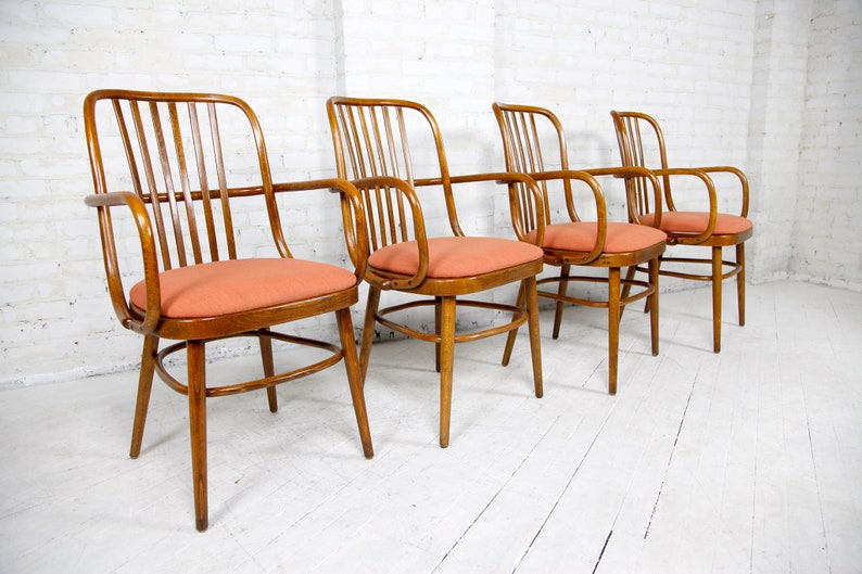 Vintage Set Of 4 Bent Wood Dining Kitchen Chairs By Empire State