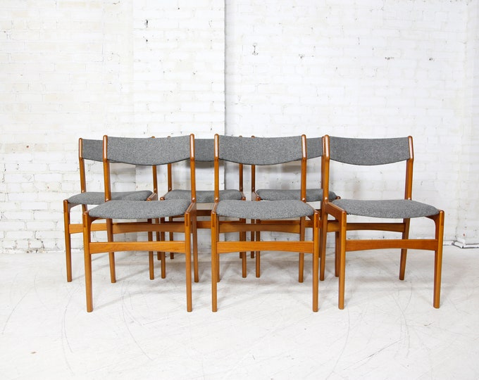 Vintage MCM Set of 6 Teak Dining Chairs W/ New Upholstery Free Delivery