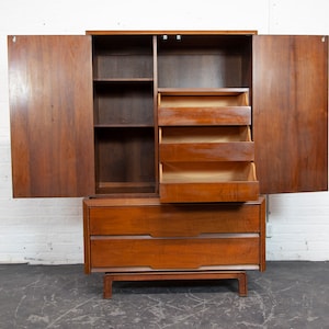 Vintage MCM tall walnut sculptural brutalist style wardrobe by ACME furniture Free delivery only in NYC and Hudson Valley areas image 5