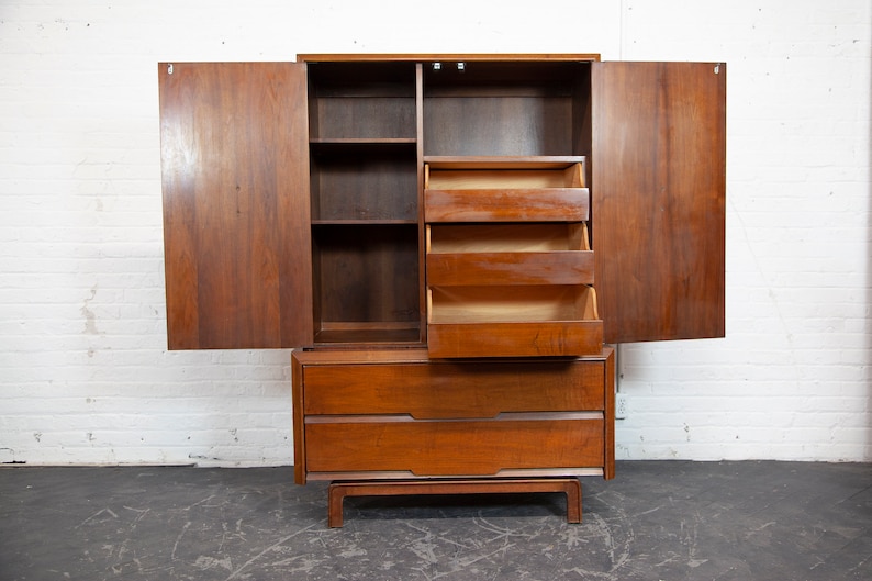 Vintage MCM tall walnut sculptural brutalist style wardrobe by ACME furniture Free delivery only in NYC and Hudson Valley areas image 5